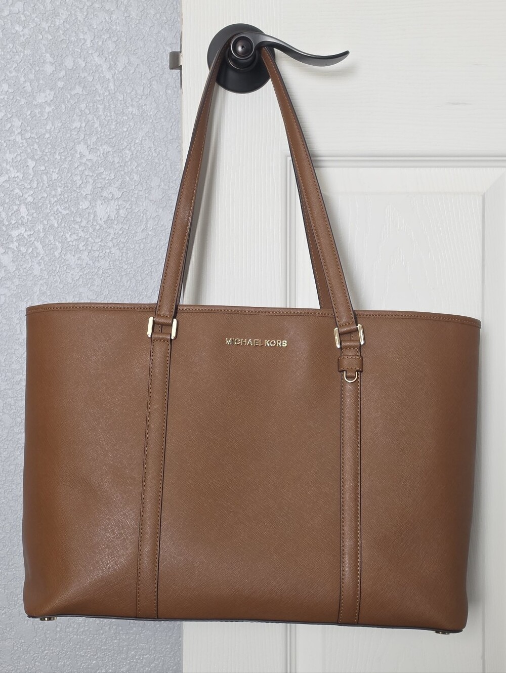 Michael Kors Tan Saffiano Leather Tote with Gold Hardware